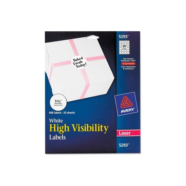 Avery Avery High-Visibility Round Laser Labels, 1-2/3" Dia, White, 600/Pack 5293 - main